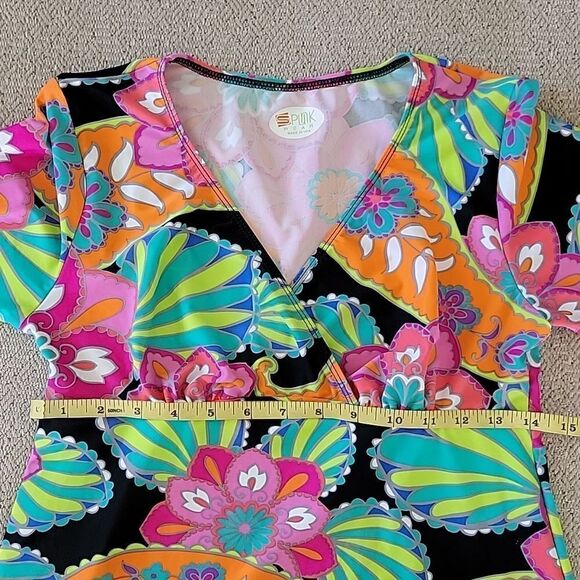 Spunk Wear Bright Retro Floral Flower Athletic Activewear Dress - Size Small - Picture 7 of 15